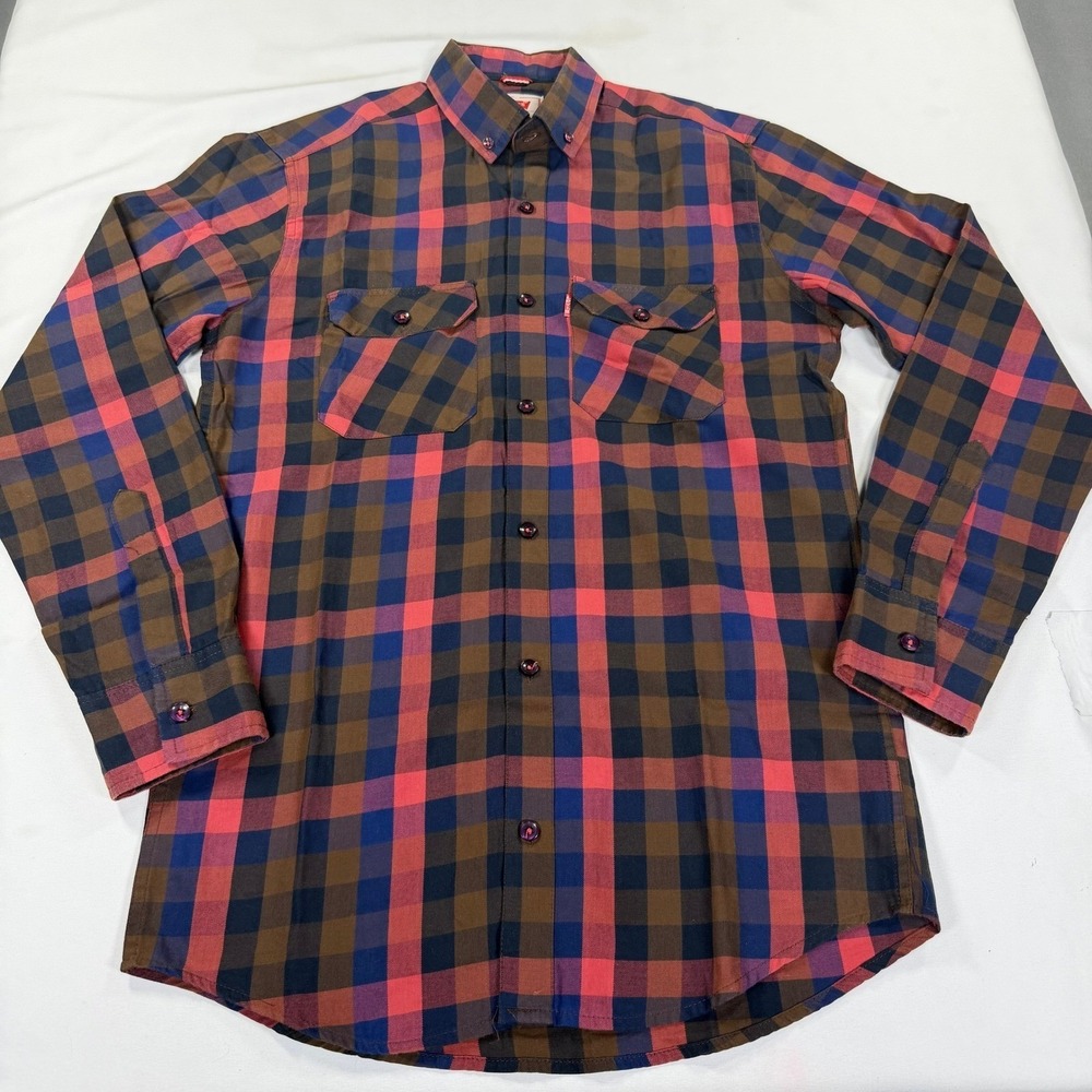 Levi's Plaid Flannel Shirt Mens Medium Blue Red Long Sleeve Button Up Cotton